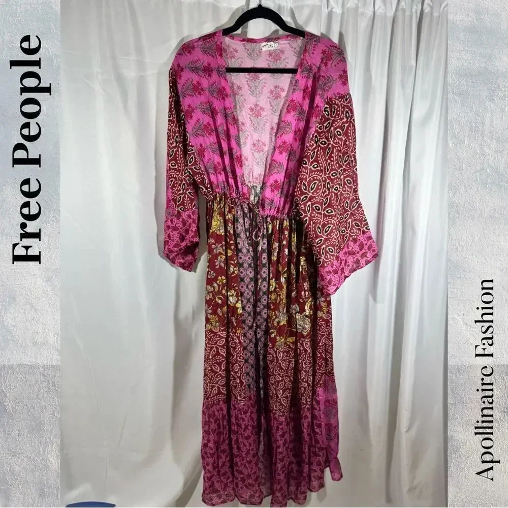 Free People Bombay Kimono in Red Pink OS New